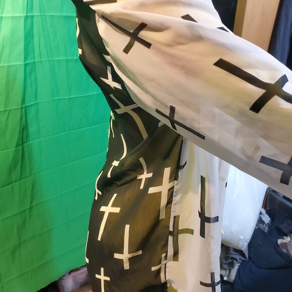 Kpop style black and white button down shirt long sleeves cross pattern goth - Picture 6 of 10